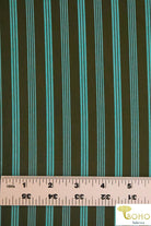 Aqua Hairpin 3/8" Stripes on Olive. Swim/Athletic Nylon Spandex Fabric - Boho Fabrics