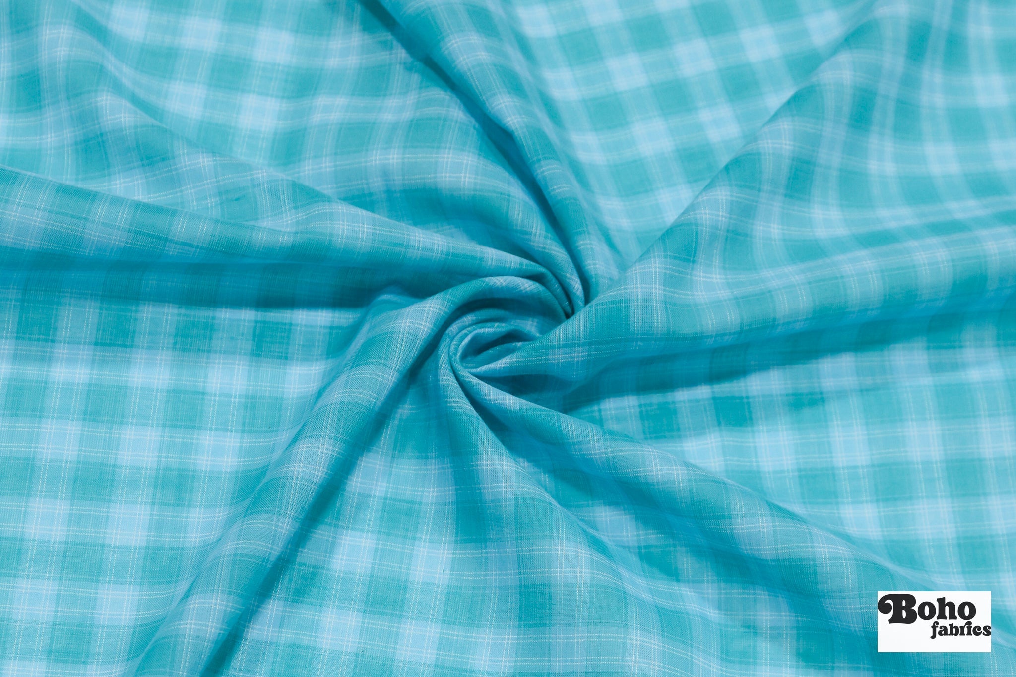 Aqua Plaid Cotton Shirting Woven Fabric - Boho Fabrics - Woven, Fabric