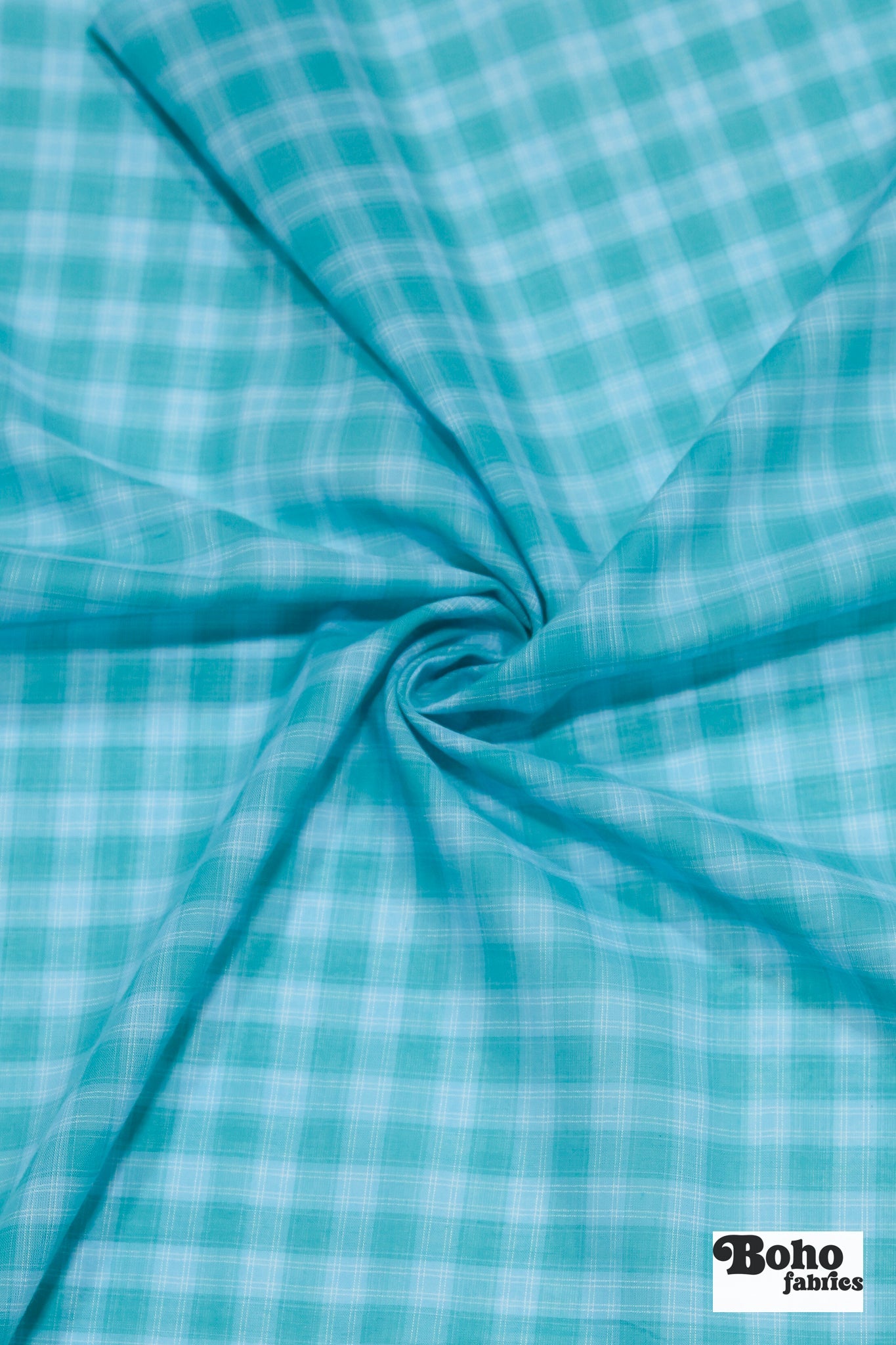Aqua Plaid Cotton Shirting Woven Fabric - Boho Fabrics - Woven, Fabric