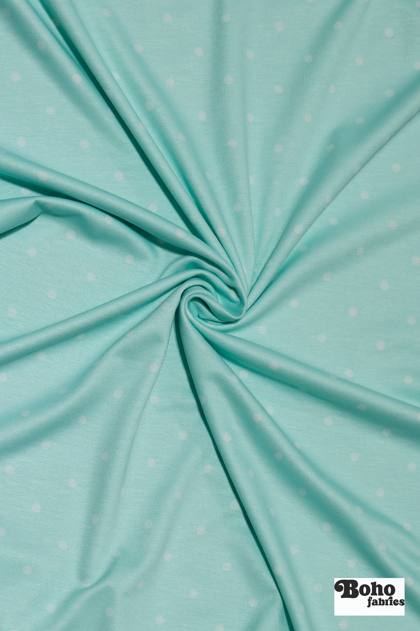 Aqua Polka Dots, French Terry Knit Fabric - Boho Fabrics - French Terry Prints, Knit Fabric