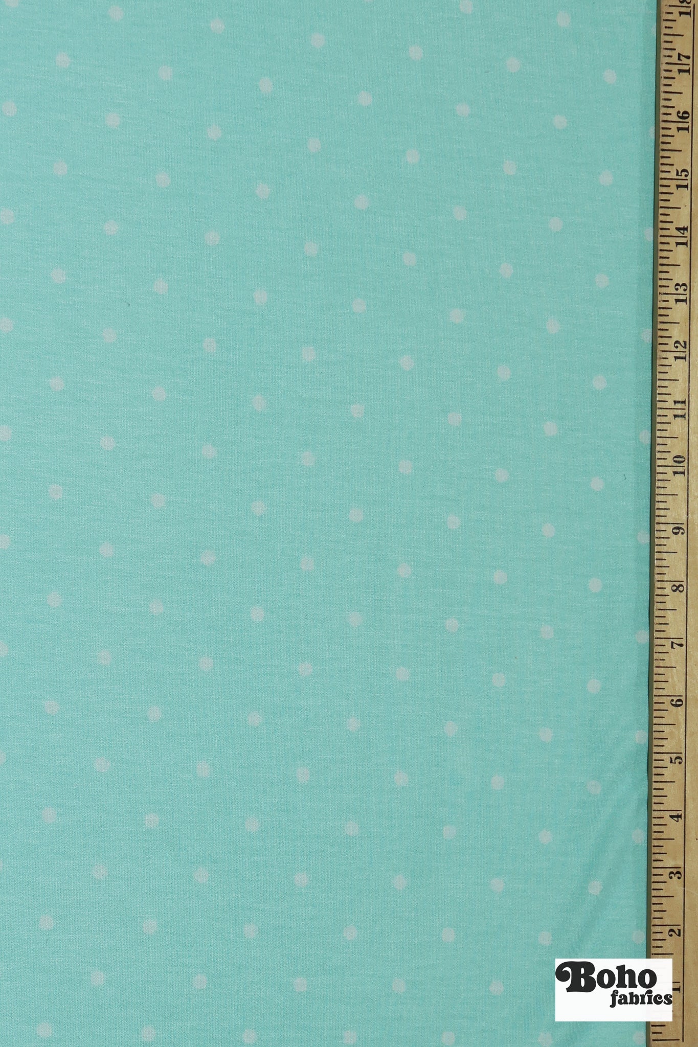 Aqua Polka Dots, French Terry Knit Fabric - Boho Fabrics - French Terry Prints, Knit Fabric