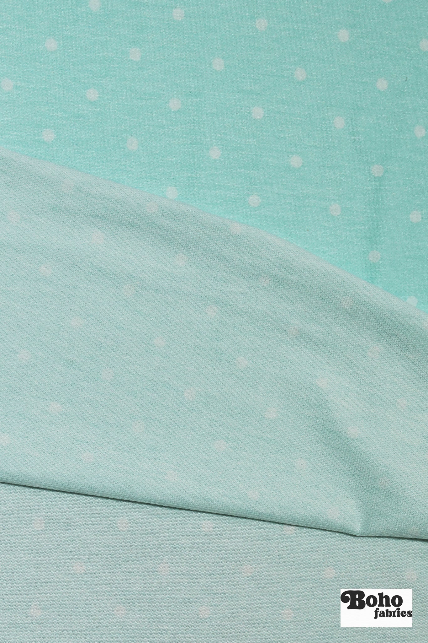 Aqua Polka Dots, French Terry Knit Fabric - Boho Fabrics - French Terry Prints, Knit Fabric