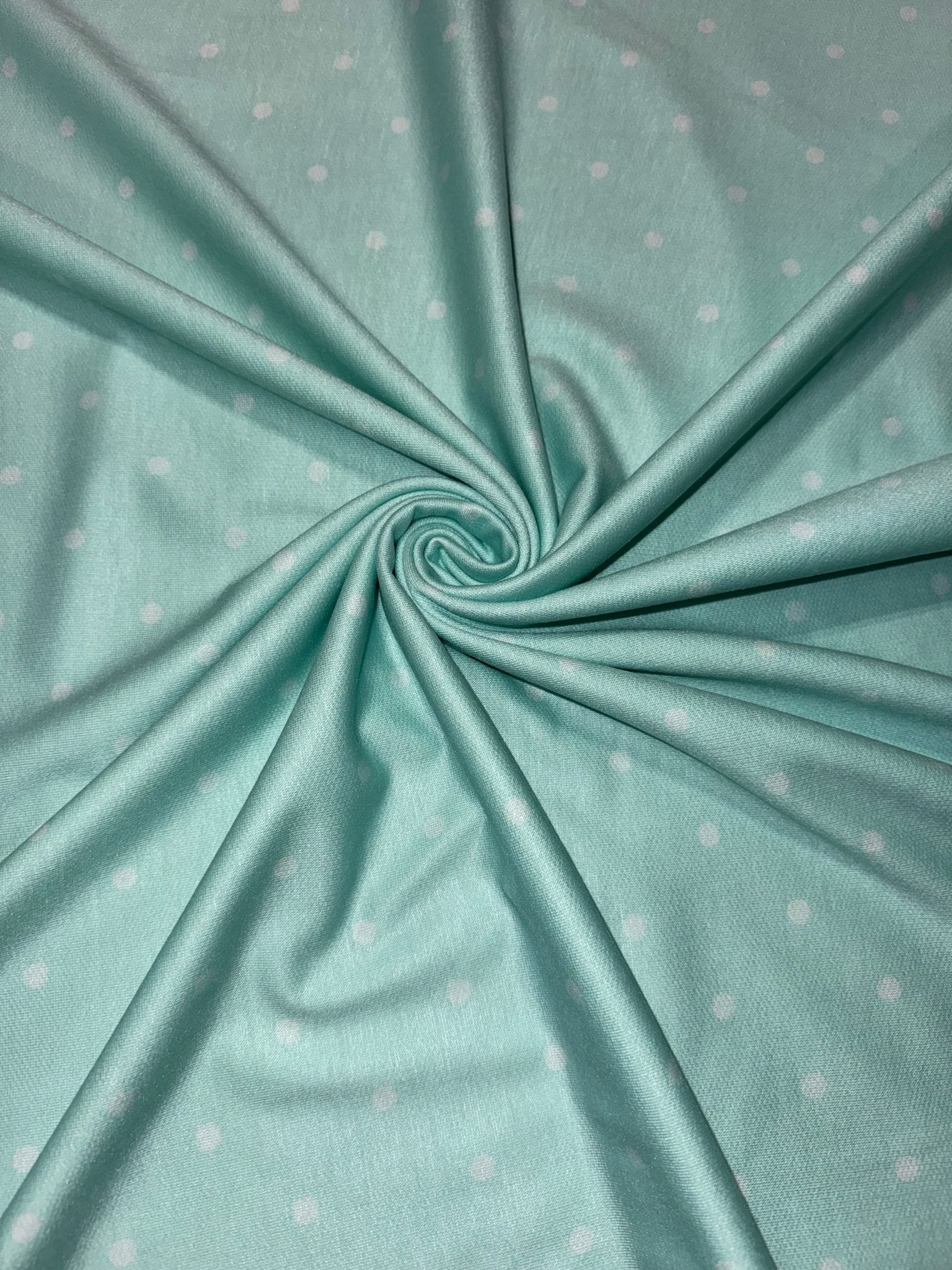 Aqua Polka Dots, French Terry Knit Fabric - Boho Fabrics - French Terry Prints, Knit Fabric