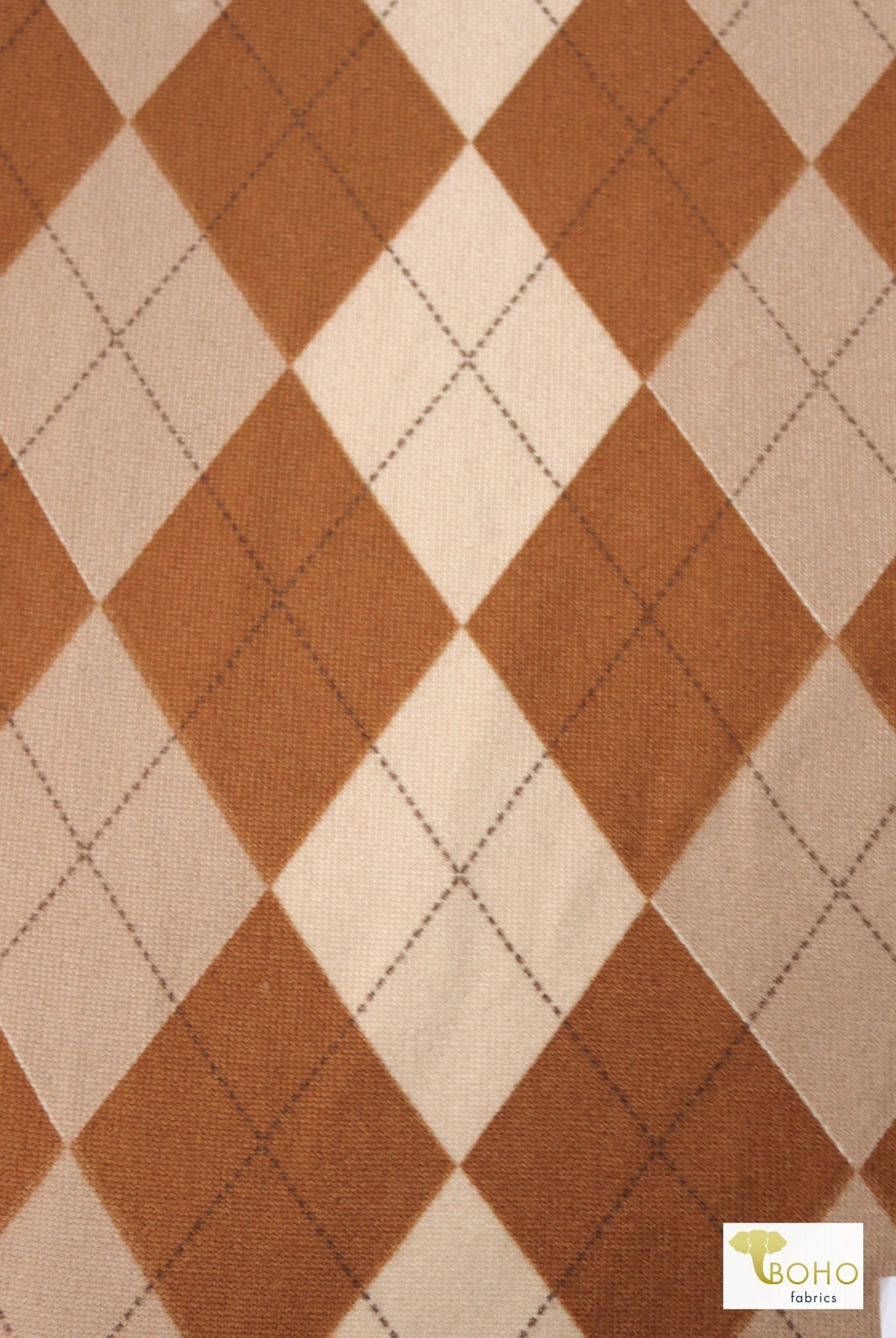 Argyle Plaid in Brown, Brushed Hacci Sweater Print, Knit Fabric - Boho Fabrics