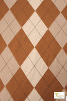 Argyle Plaid in Brown, Brushed Hacci Sweater Print, Knit Fabric - Boho Fabrics
