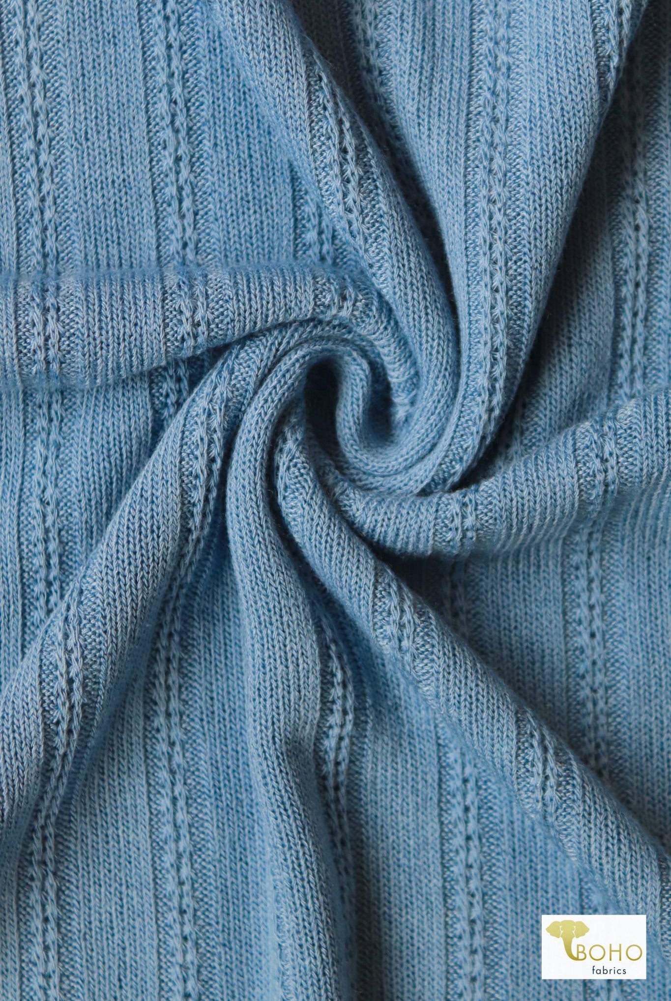 Ashleigh Blue, Pointelle Rib Knit - Boho Fabrics