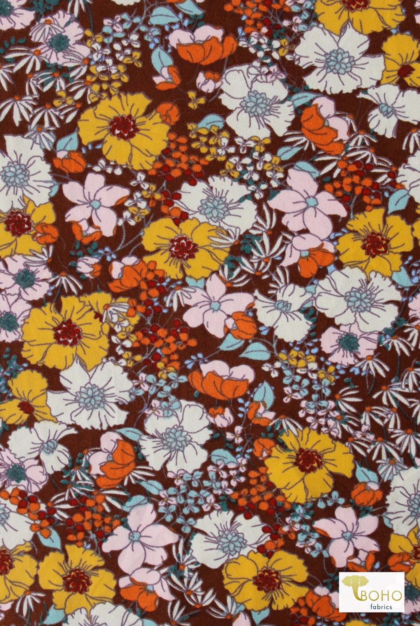 Autumn Florals, Brushed Poly Printed Knit Fabric - Boho Fabrics