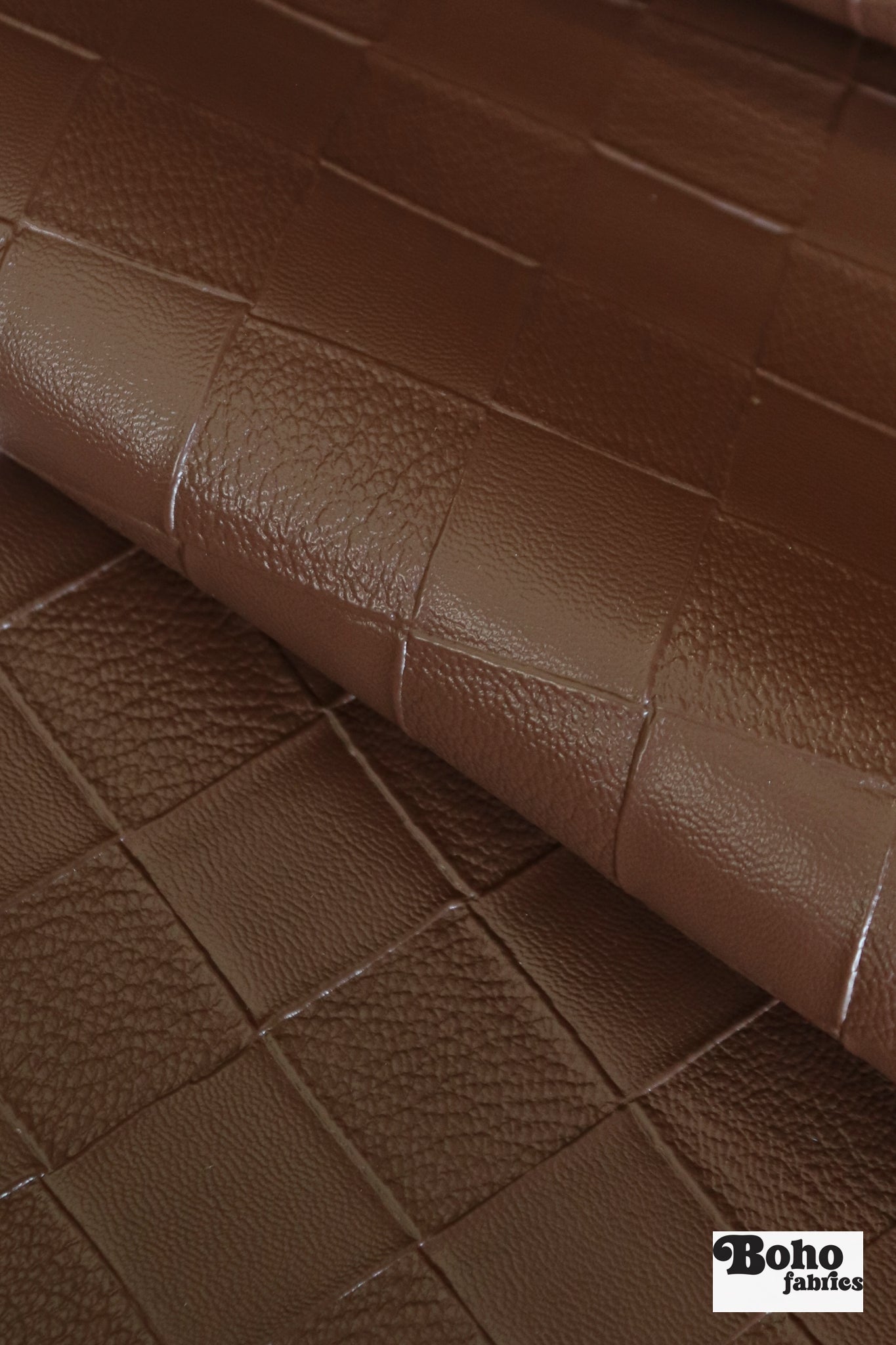 Beckett Leather in Brown Checker - Faux Leather Upholstery Fabric - Boho Fabrics - Home Dec. & Upholstery Fabric