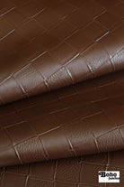 Beckett Leather in Brown Checker - Faux Leather Upholstery Fabric - Boho Fabrics - Home Dec. & Upholstery Fabric