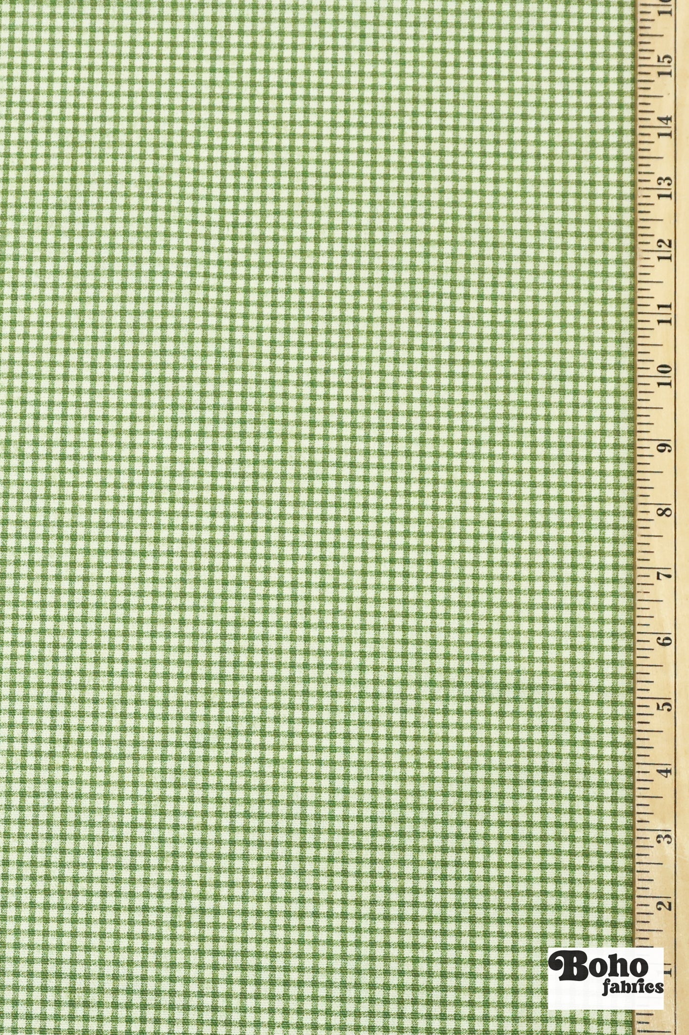 Beige and Grass Green Gingham Cotton Woven Fabric - Boho Fabrics - Woven, Fabric