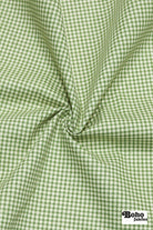 Beige and Grass Green Gingham Cotton Woven Fabric - Boho Fabrics - Woven, Fabric