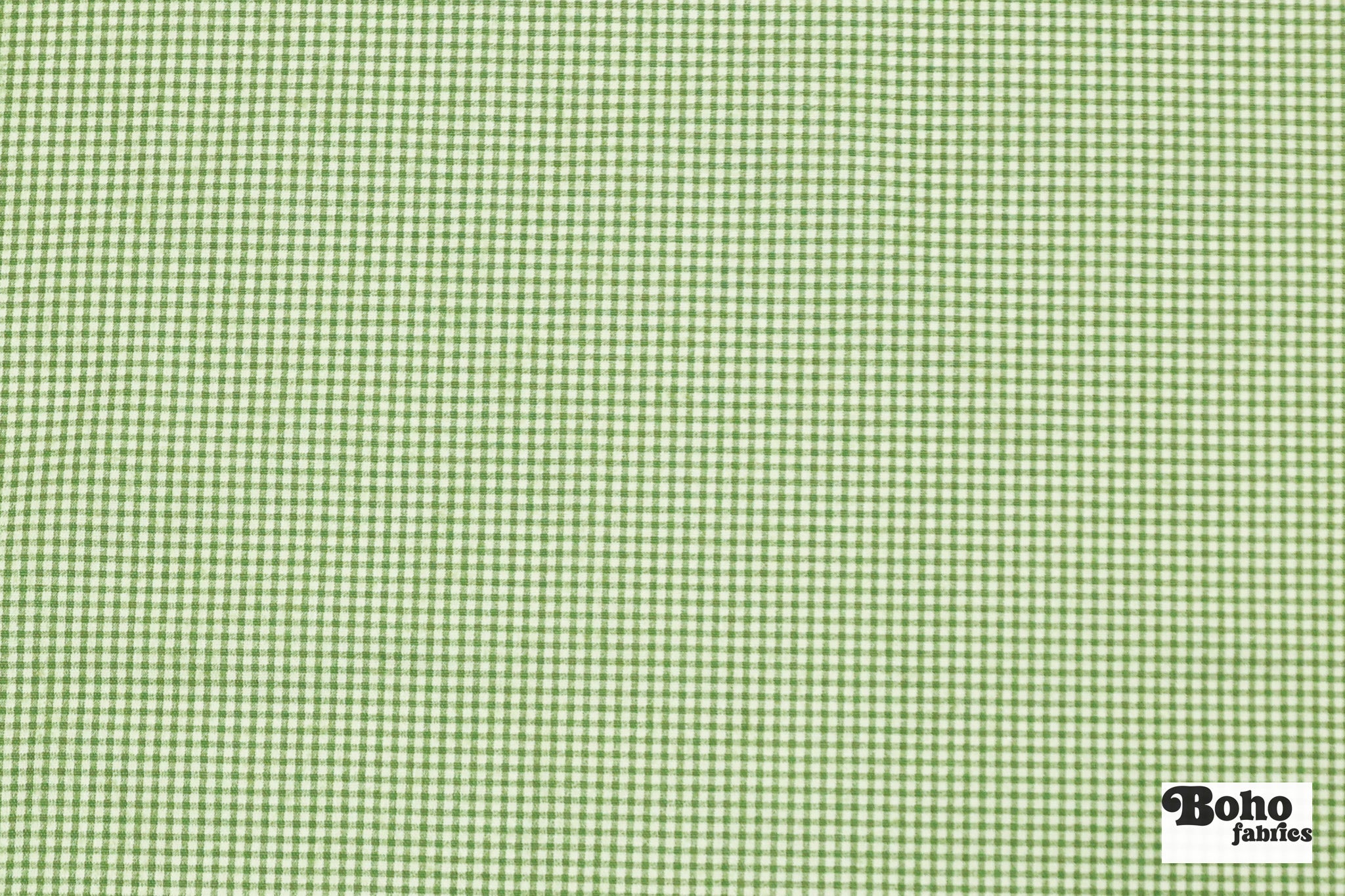 Beige and Grass Green Gingham Cotton Woven Fabric - Boho Fabrics - Woven, Fabric