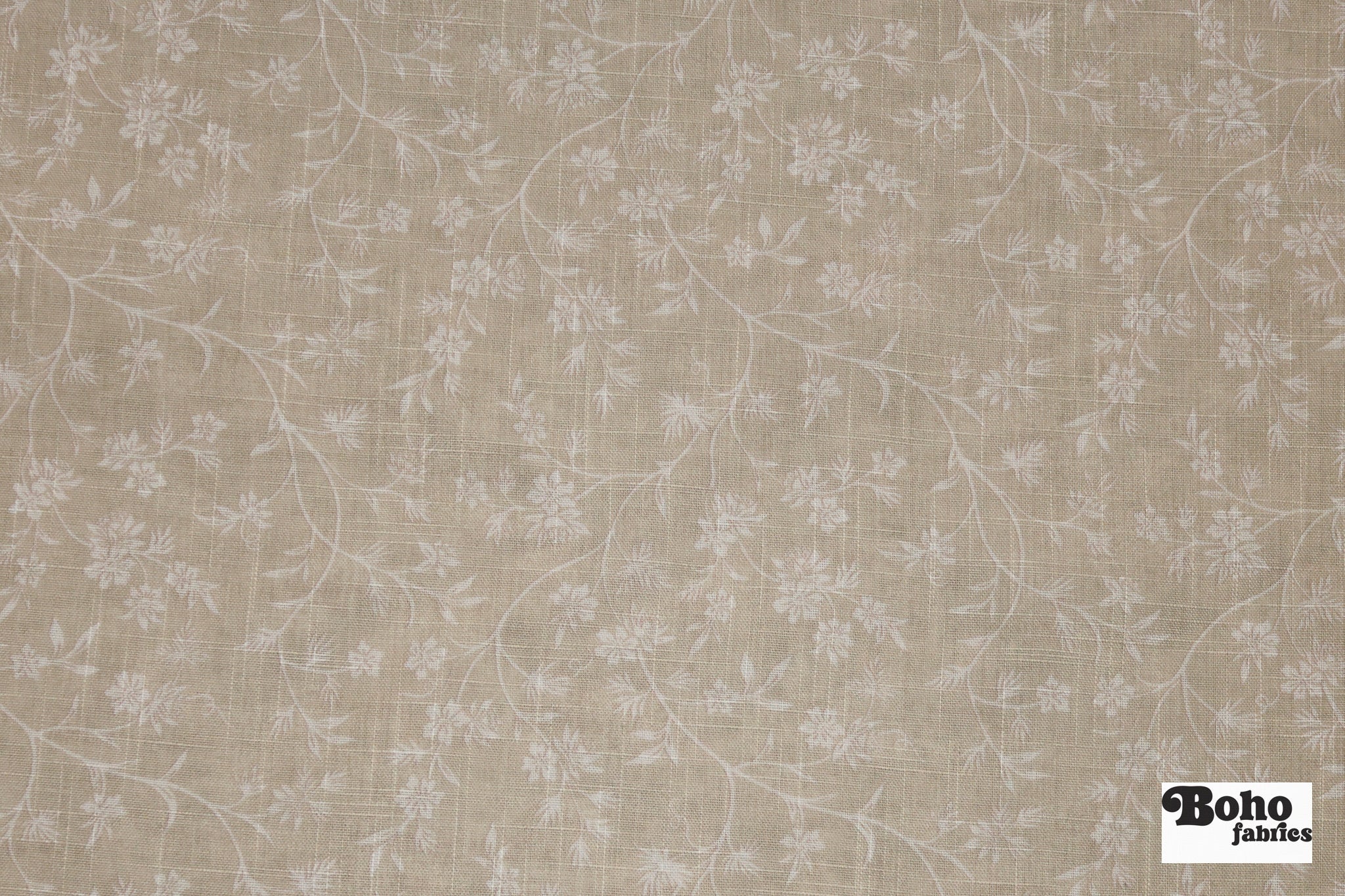 Beige & White Ditsy Floral Linen-Look Woven Fabric - Boho Fabrics - Home Dec. & Upholstery Fabric