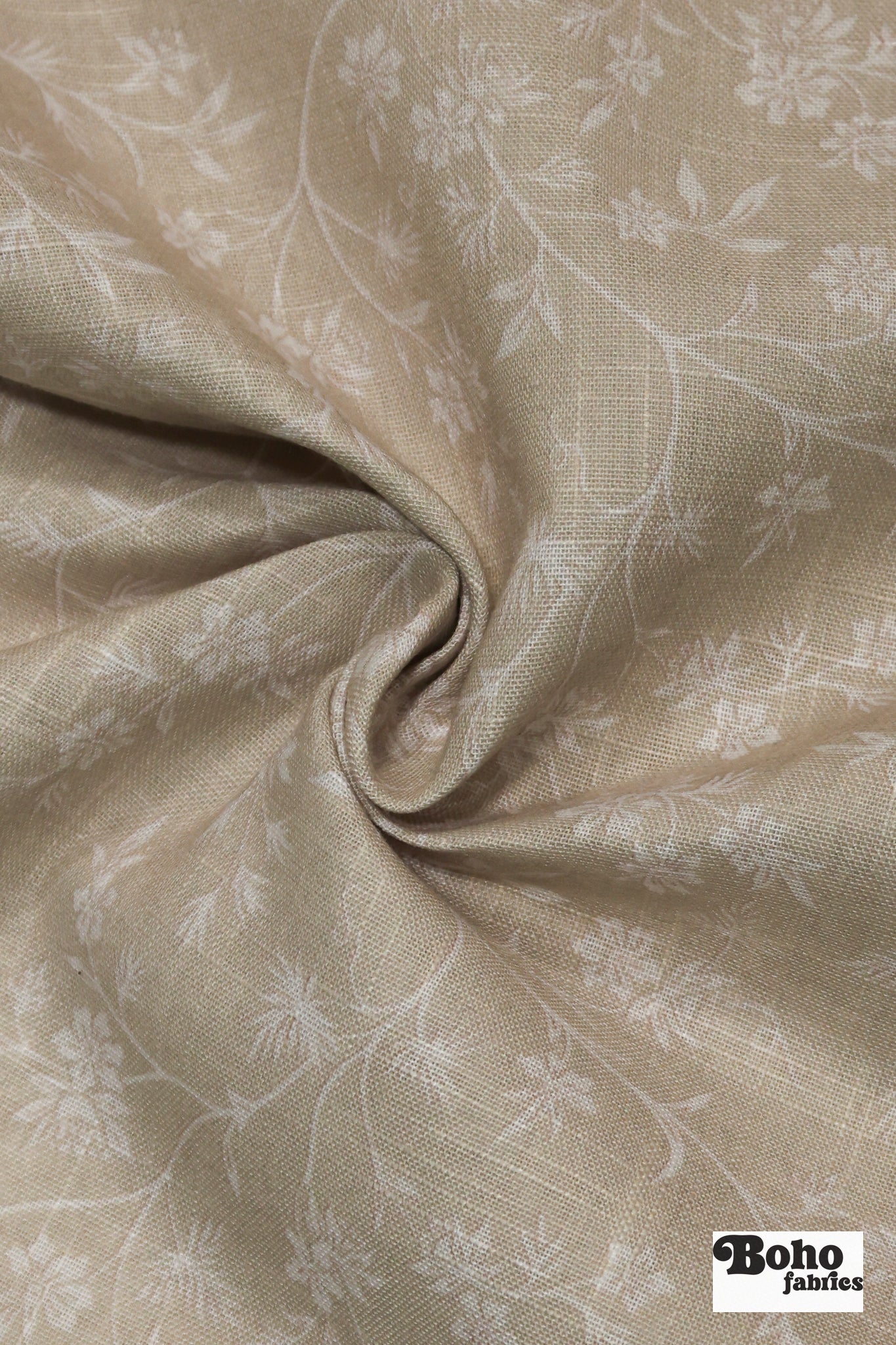 Beige & White Ditsy Floral Linen-Look Woven Fabric - Boho Fabrics - Home Dec. & Upholstery Fabric