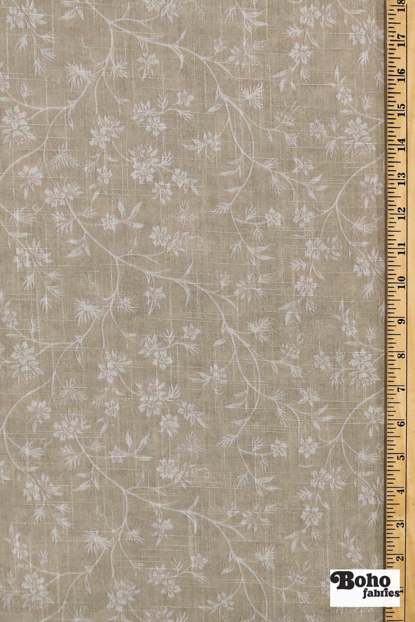 Beige & White Ditsy Floral Linen-Look Woven Fabric - Boho Fabrics - Home Dec. & Upholstery Fabric