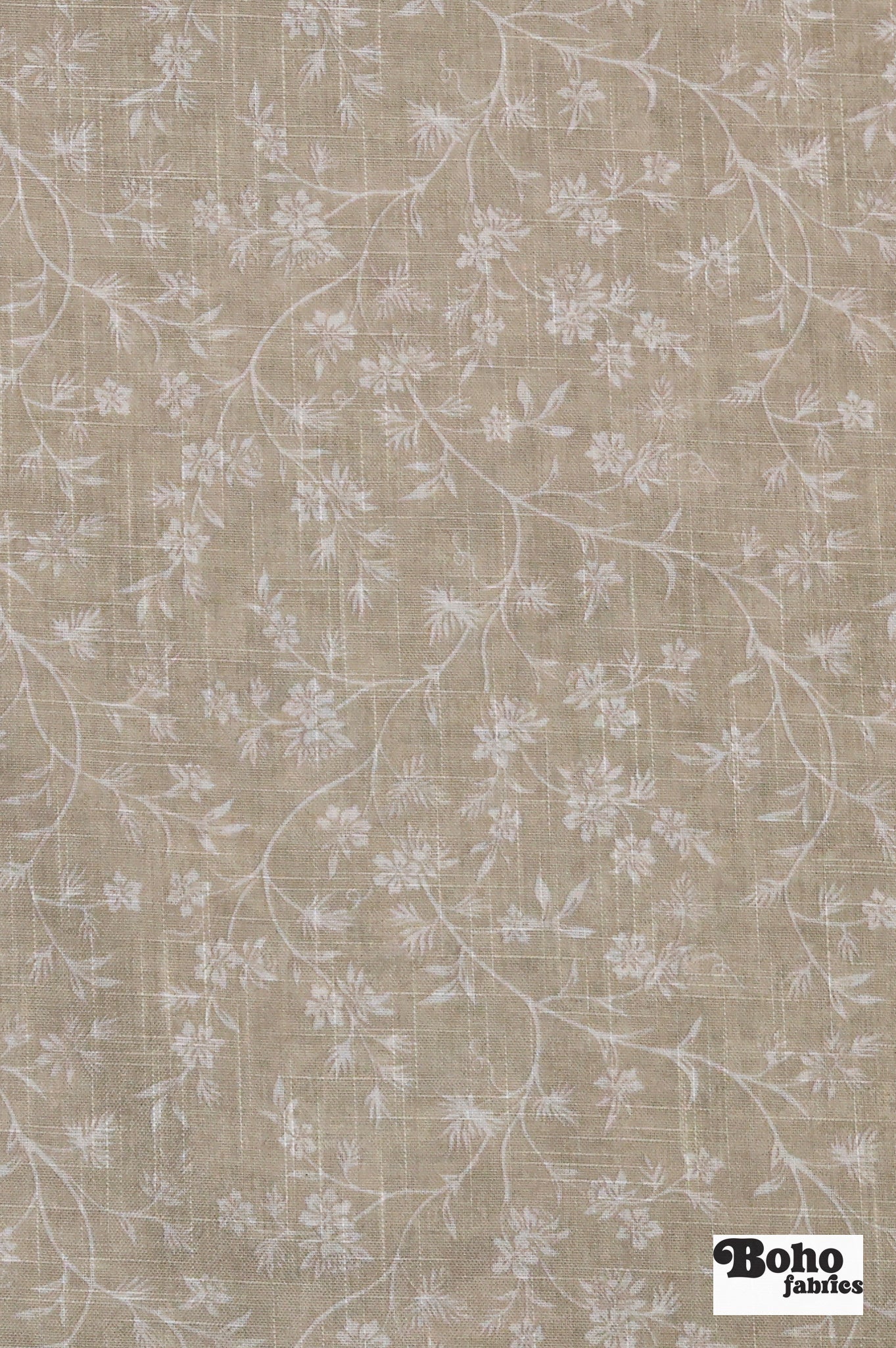 Beige & White Ditsy Floral Linen-Look Woven Fabric - Boho Fabrics - Home Dec. & Upholstery Fabric