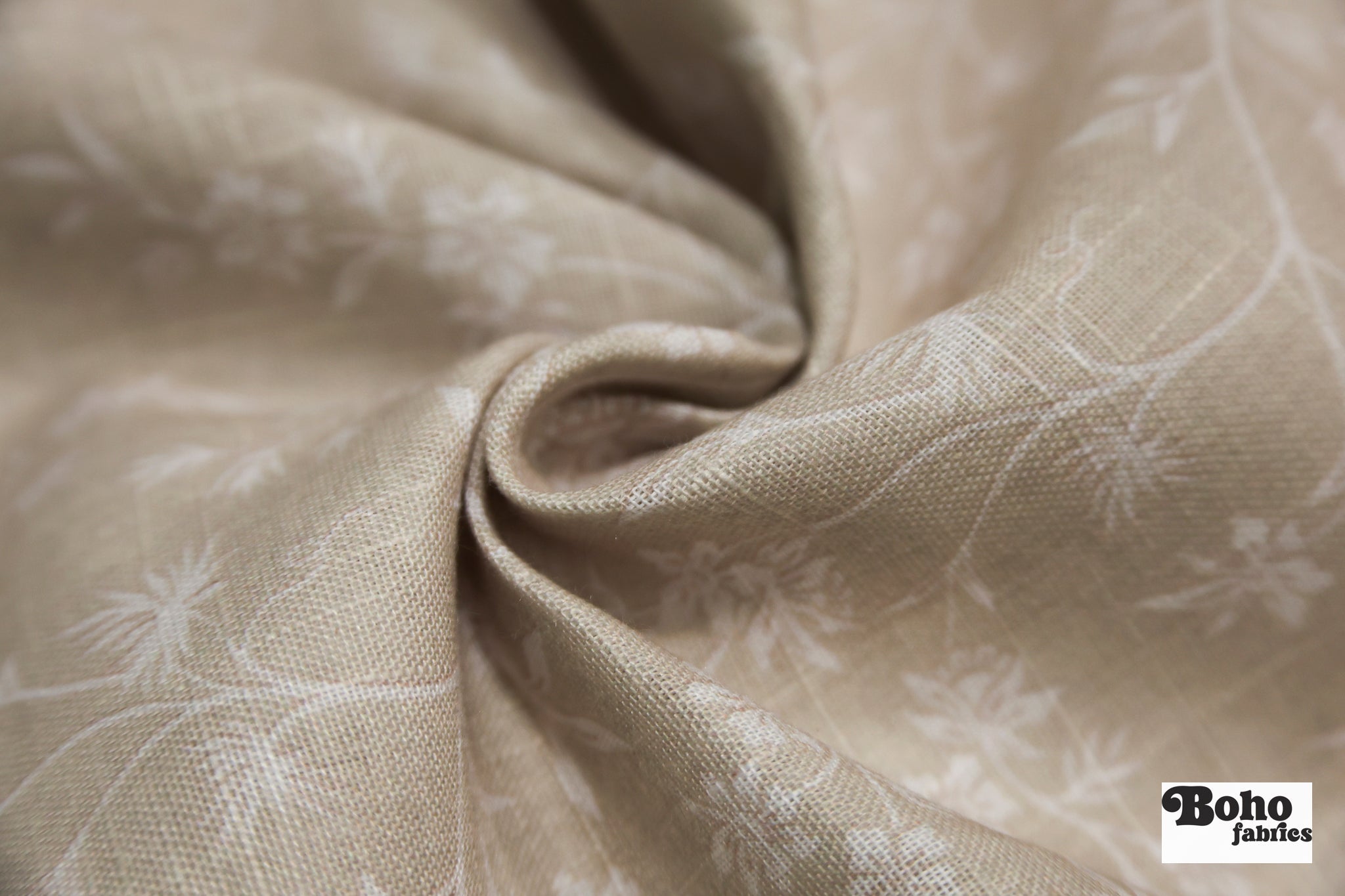 Beige & White Ditsy Floral Linen-Look Woven Fabric - Boho Fabrics - Home Dec. & Upholstery Fabric