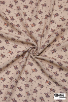 Beige with Brown and Rust Ditsy Floral Clusters Rayon Crepe Woven Fabric - Boho Fabrics - Crepe, Woven