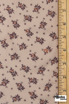 Beige with Brown and Rust Ditsy Floral Clusters Rayon Crepe Woven Fabric - Boho Fabrics - Crepe, Woven