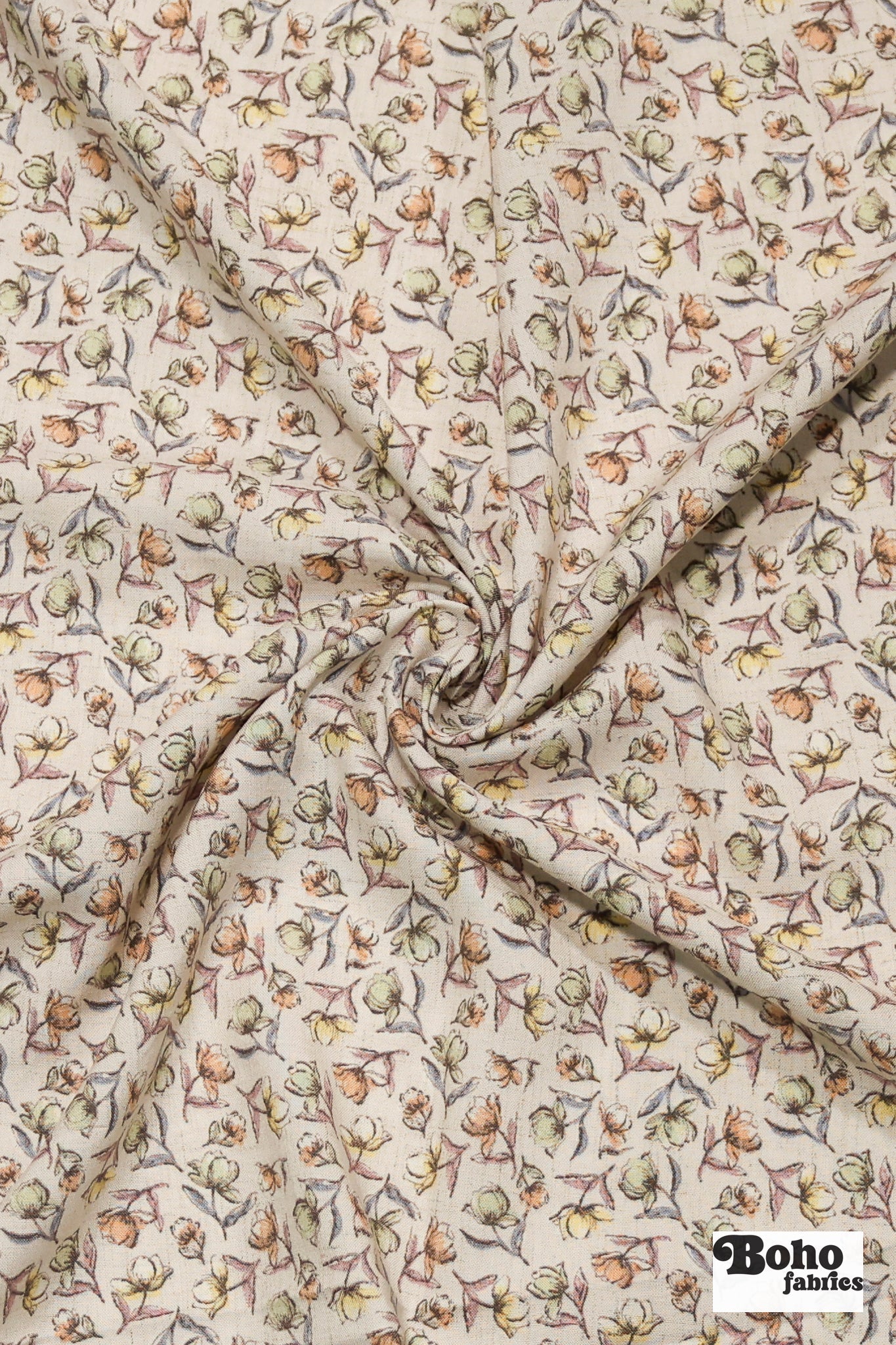 Beige with Muted Watercolor Florals Rayon Challis Woven Fabric - Boho Fabrics - Challis, Woven