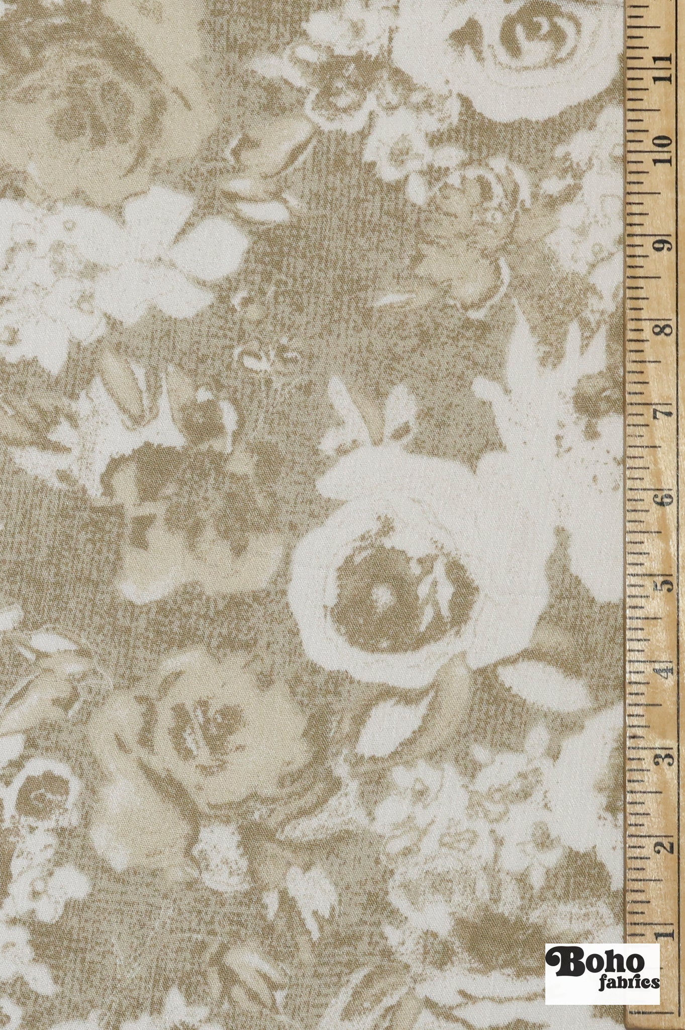 Beige with White Roses Rayon Crepe Woven Fabric - Boho Fabrics - Crepe, Woven