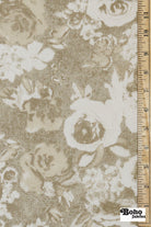 Beige with White Roses Rayon Crepe Woven Fabric - Boho Fabrics - Crepe, Woven