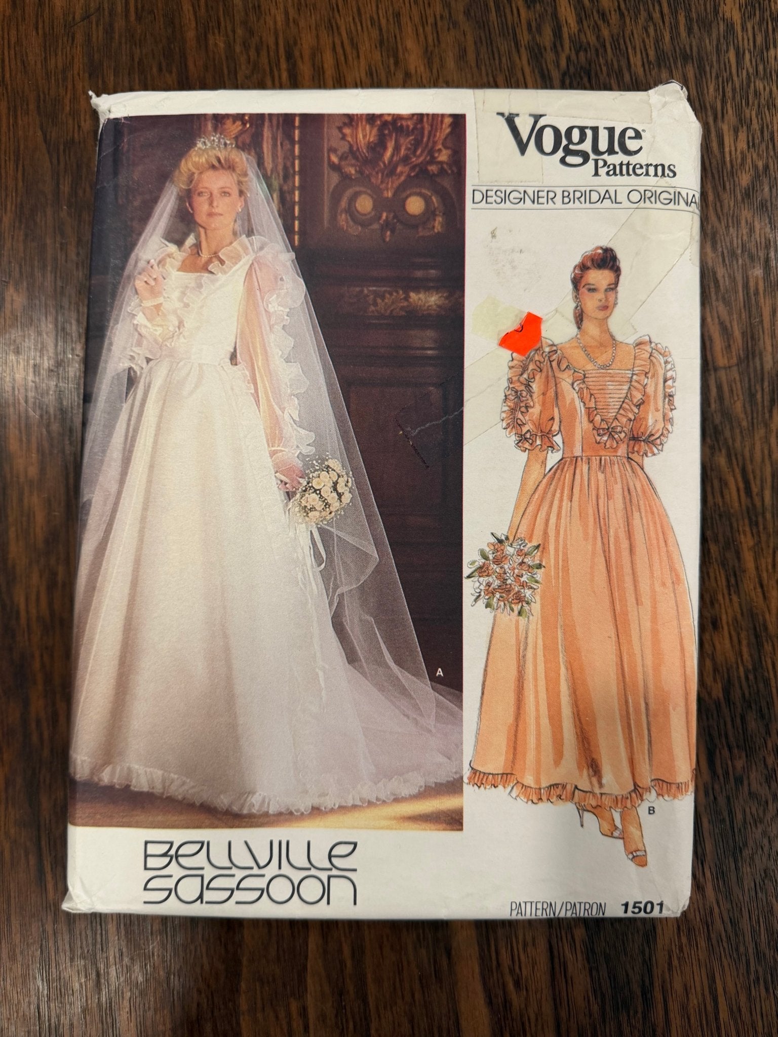 Bellville Sassoon | Vogue Bridal Original Sewing Pattern #1501 — Size 12, Vintage 1980s - Boho Fabrics - Sewing Patterns