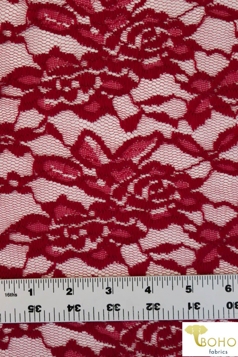 Berry Rosebuds. Stretch Lace. SL-102-BRRY - Boho Fabrics