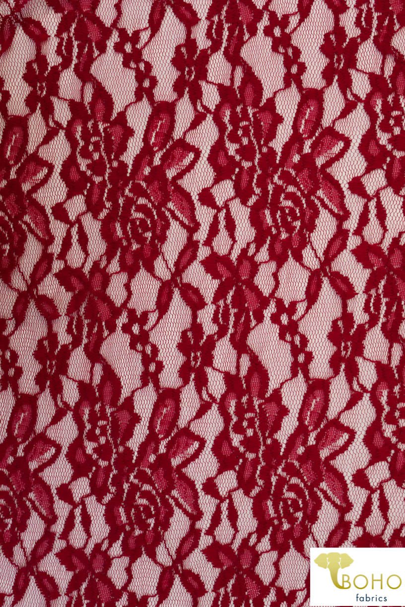 Berry Rosebuds. Stretch Lace. SL-102-BRRY - Boho Fabrics
