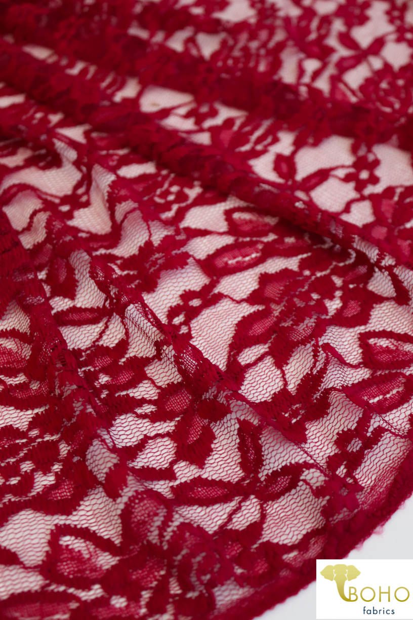 Berry Rosebuds. Stretch Lace. SL-102-BRRY - Boho Fabrics