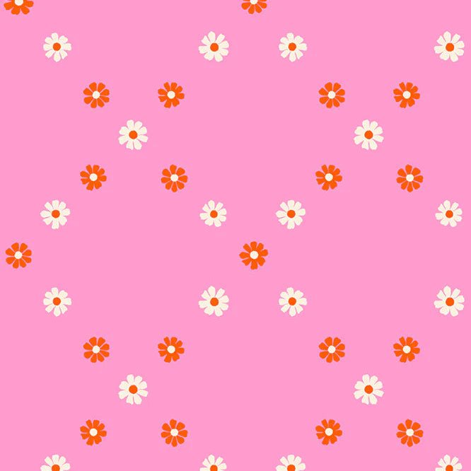 Best Day Ever Diamond Flowers in Flamingo by Melody Miller for Ruby Star Society - 100% Cotton Fabric - RS0107 14 - Boho Fabrics - Quilting Cotton, Woven