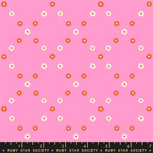 Best Day Ever Diamond Flowers in Flamingo by Melody Miller for Ruby Star Society - 100% Cotton Fabric - RS0107 14 - Boho Fabrics - Quilting Cotton, Woven