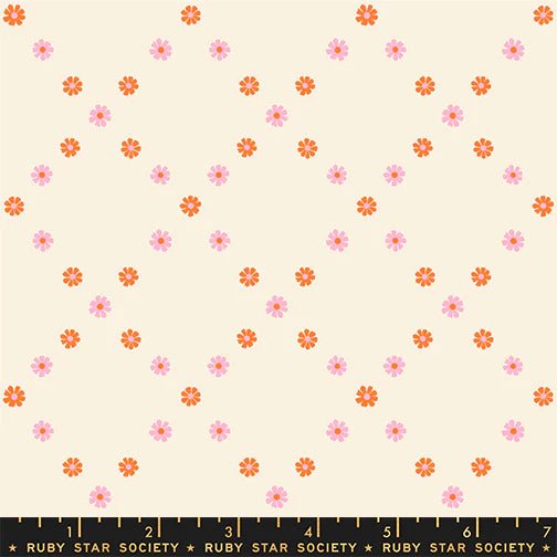 Best Day Ever Diamond Flowers in Posy Orange by Melody Miller for Ruby Star Society - 100% Cotton Fabric - RS0107 12 - Boho Fabrics - Quilting Cotton, Woven