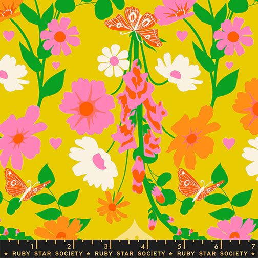 Best Day Ever Foxgloves in Golden Hour by Melody Miller for Ruby Star Society - 100% Cotton Fabric - RS0106 11 - Boho Fabrics - Quilting Cotton, Woven