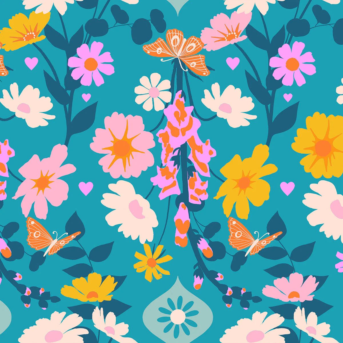 Best Day Ever Foxgloves in Summer Sky by Melody Miller for Ruby Star Society - 100% Cotton Fabric - RS0106 15 - Boho Fabrics - Quilting Cotton, Woven