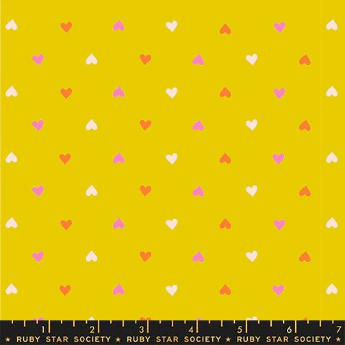 Best Day Ever Hearts in Golden Hour by Melody Miller for Ruby Star Society - 100% Cotton Fabric - RS0091 17 - Boho Fabrics - Quilting Cotton, Woven
