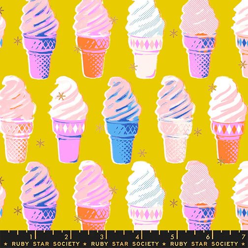 Best Day Ever Ice Cream Metallic in Golden by Melody Miller for Ruby Star Society - Metallic Cotton Fabric - RS0105 13M - Boho Fabrics - Quilting Cotton, Woven