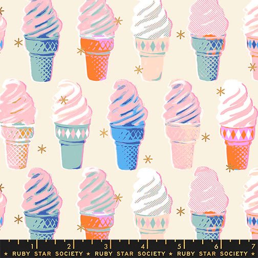Best Day Ever Ice Cream Metallic in Natural by Melody Miller for Ruby Star Society - Metallic Cotton Fabric - RS0105 11M - Boho Fabrics - Quilting Cotton, Woven