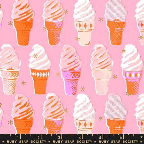 Best Day Ever Ice Cream Metallic in Pink by Melody Miller for Ruby Star Society - Metallic Cotton Fabric - RS0105 14M - Boho Fabrics - Quilting Cotton, Woven
