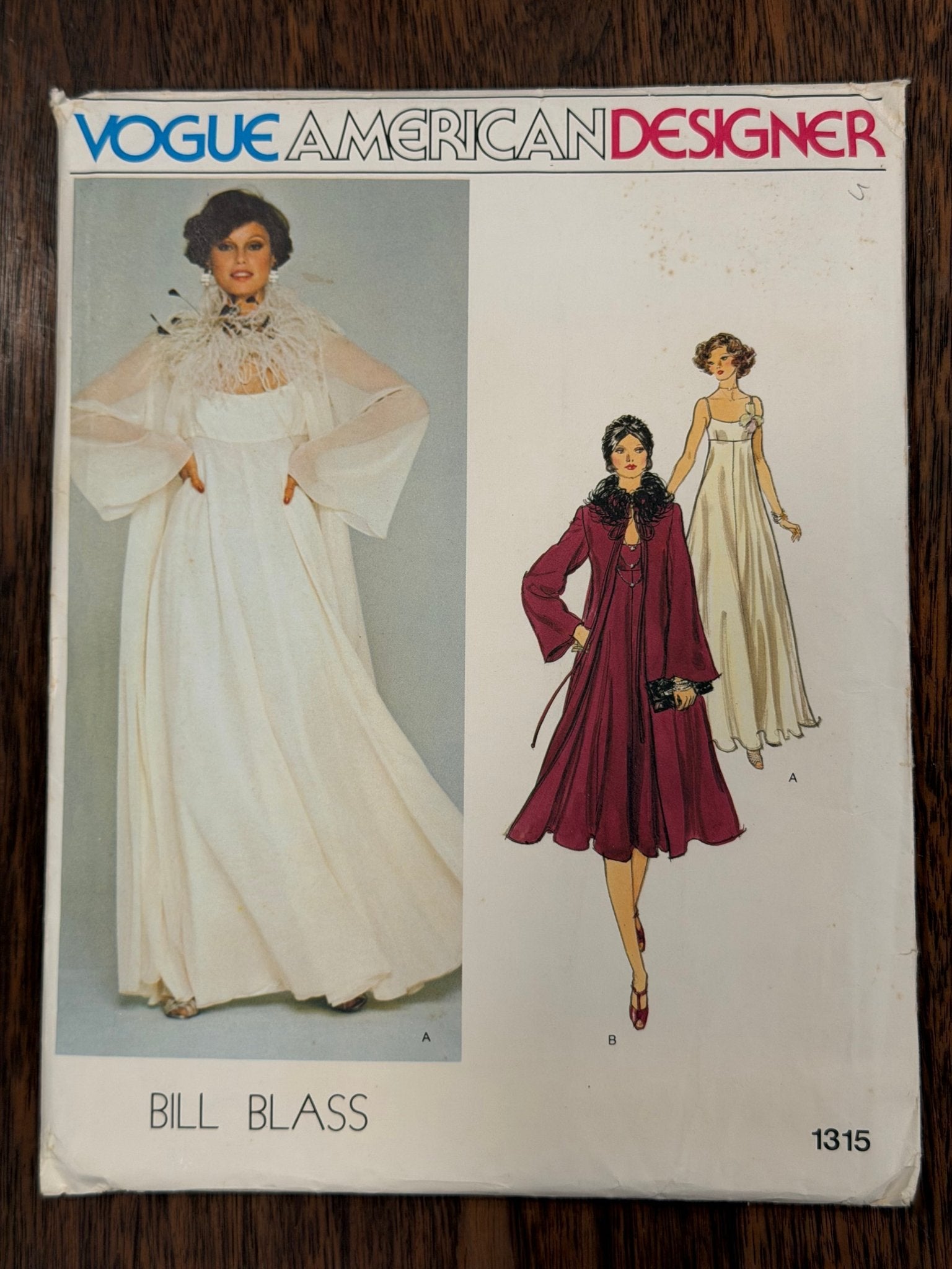 Bill Blass | Vogue American Designer Sewing Pattern #1315 — Empire Evening Dress & Bell-Sleeve Coat, Size 10, Vintage 1975 - Boho Fabrics - Sewing Patterns