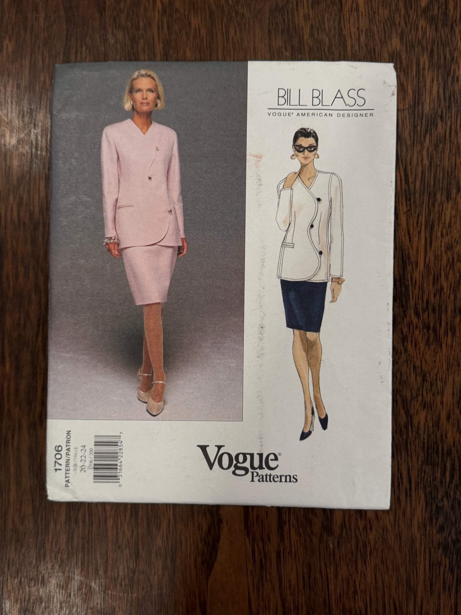 Bill Blass | Vogue American Designer Sewing Pattern #1706 — Lined Jacket & Tapered Skirt Suit, Size 20-22-24, Vintage 1995 - Boho Fabrics - Sewing Patterns