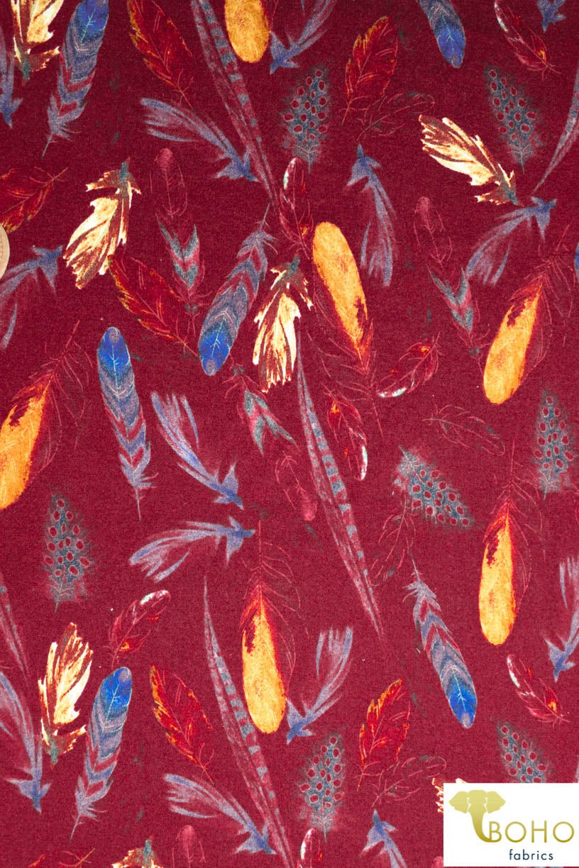 Birds of a Feather, Sweater Knit on Red. PRSW-112-RED - Boho Fabrics