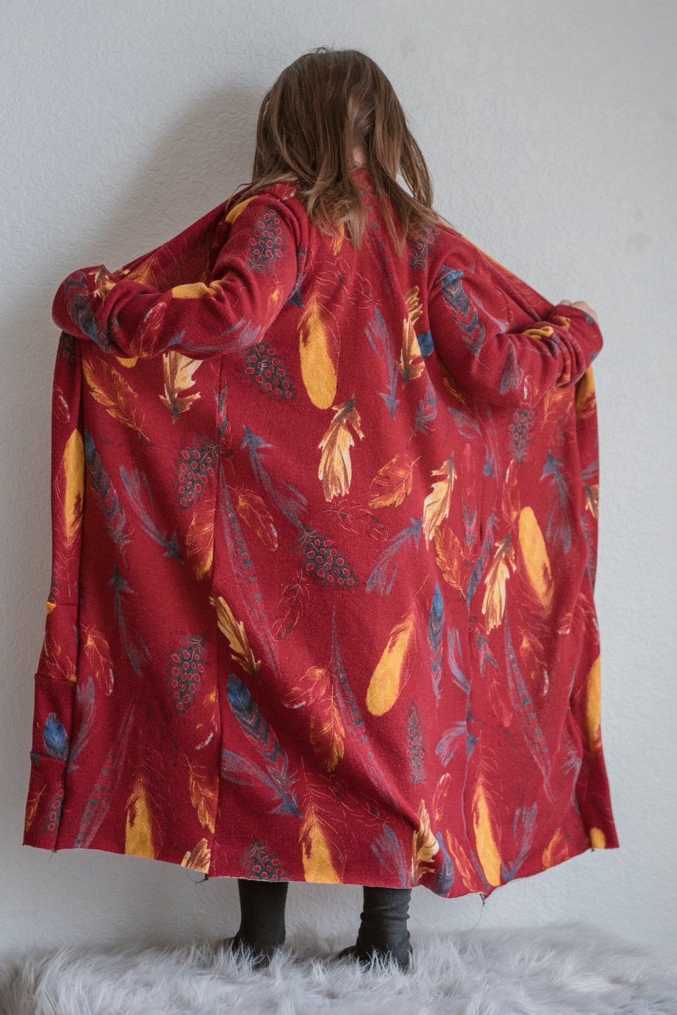 Birds of a Feather, Sweater Knit on Red. PRSW-112-RED - Boho Fabrics