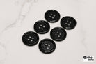 Black, 4 Hole Plastic Buttons. 28L (18mm/ 11/16") Sold per Package of 12. - Boho Fabrics - Buttons & Snaps