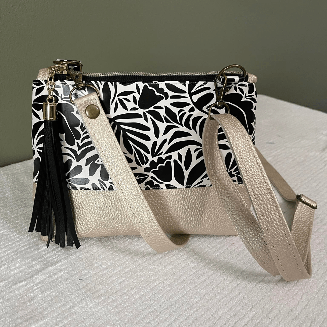 Black and Cream Floral Vinyl - Boho Fabrics - Vinyl Fabric