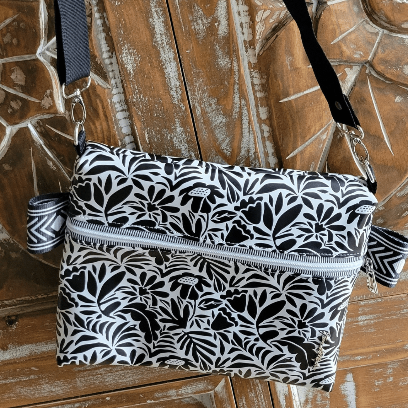 Black and Cream Floral Vinyl - Boho Fabrics - Vinyl Fabric