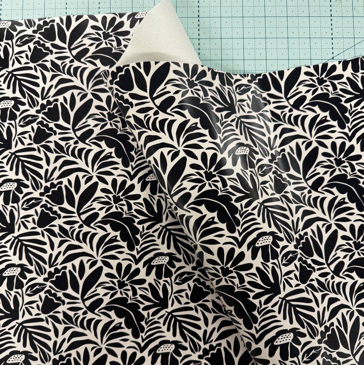 Black and Cream Floral Vinyl - Boho Fabrics - Vinyl Fabric