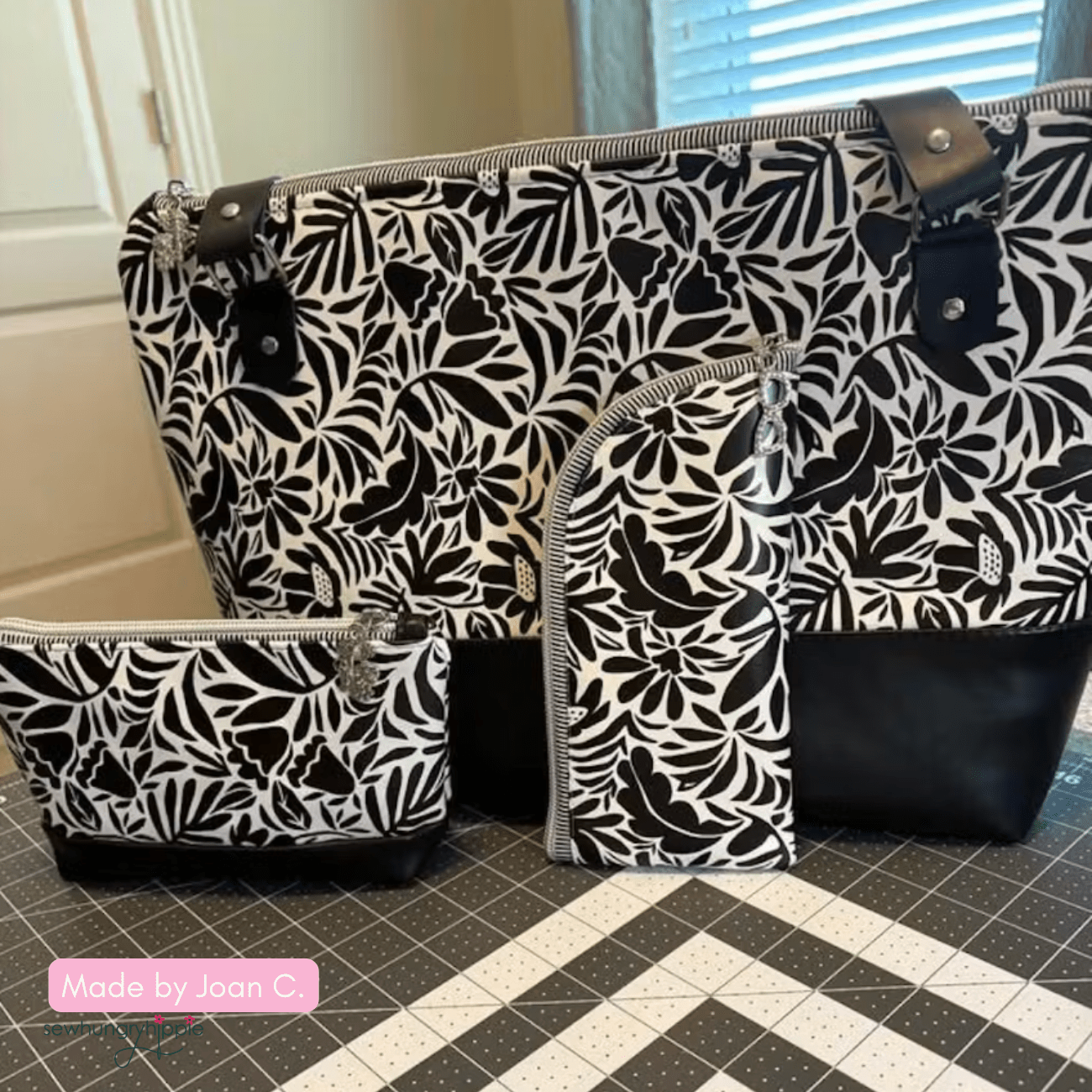 Black and Cream Floral Vinyl - Boho Fabrics - Vinyl Fabric