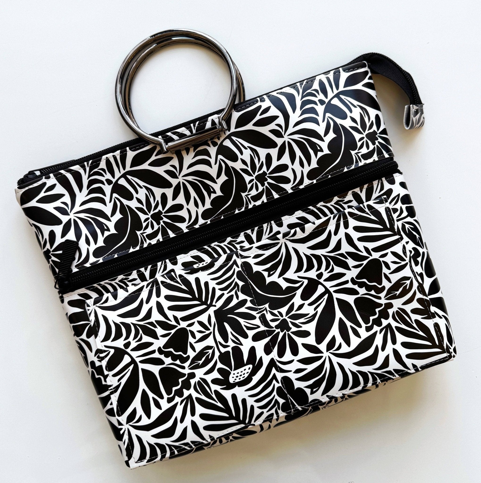 Black and Cream Floral Vinyl - Boho Fabrics - Vinyl Fabric