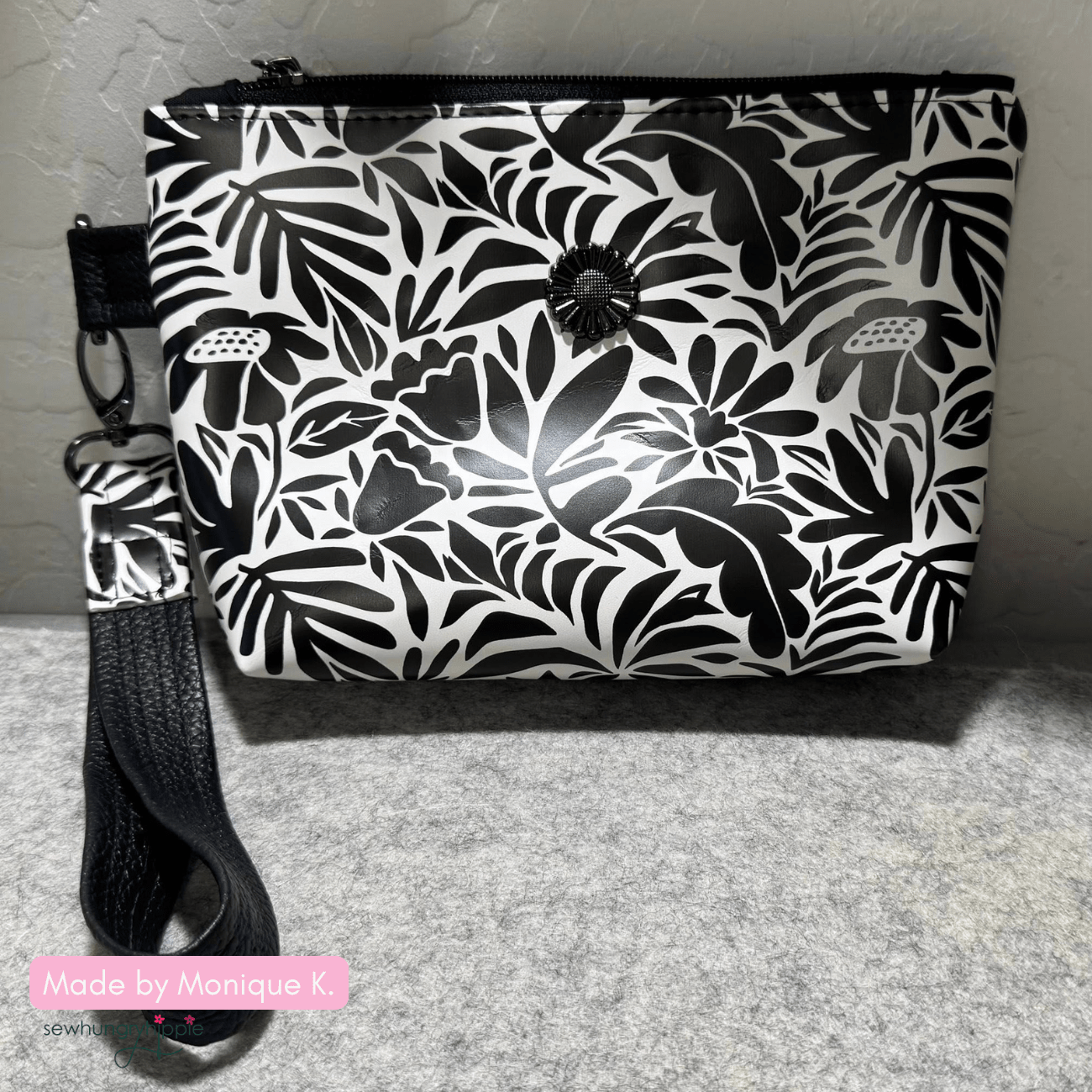 Black and Cream Floral Vinyl - Boho Fabrics - Vinyl Fabric